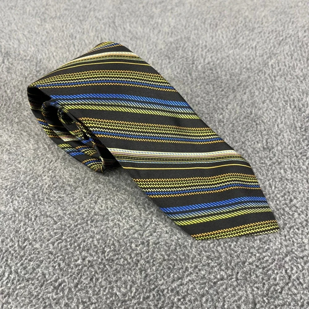 Bruno Piattelli Necktie Mens OS Black Blue Green Gold Striped‎ Silk Made in USA